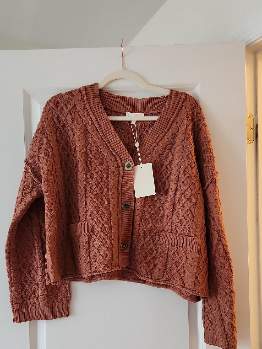 Red Dress Boutique Cable Knit Button-Front Sweater Cardigan - Rust - Picture 5 of 5